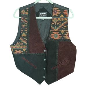 NWT Katch Me Colorful Western Mixed Media Snap Front Suede Leather Vest Size XL